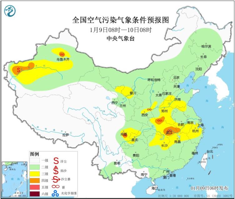 2024年1月9日环境气象预报:四川江苏等地局地将有强浓雾